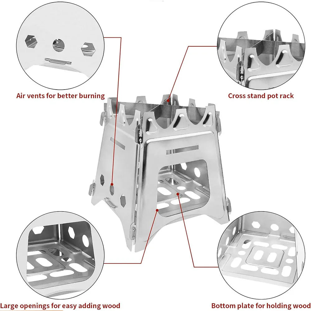 Foldable Stainless Steel Camping Wood Stove